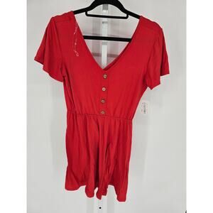 Midnight Doll Womens Sz S Short Sleeve V Neck Dress Bright Red NEW